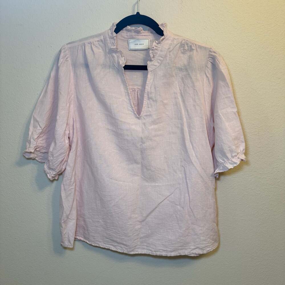 Neo Noir Odesa Cotton-Linen Ruffle Neck Blouse
